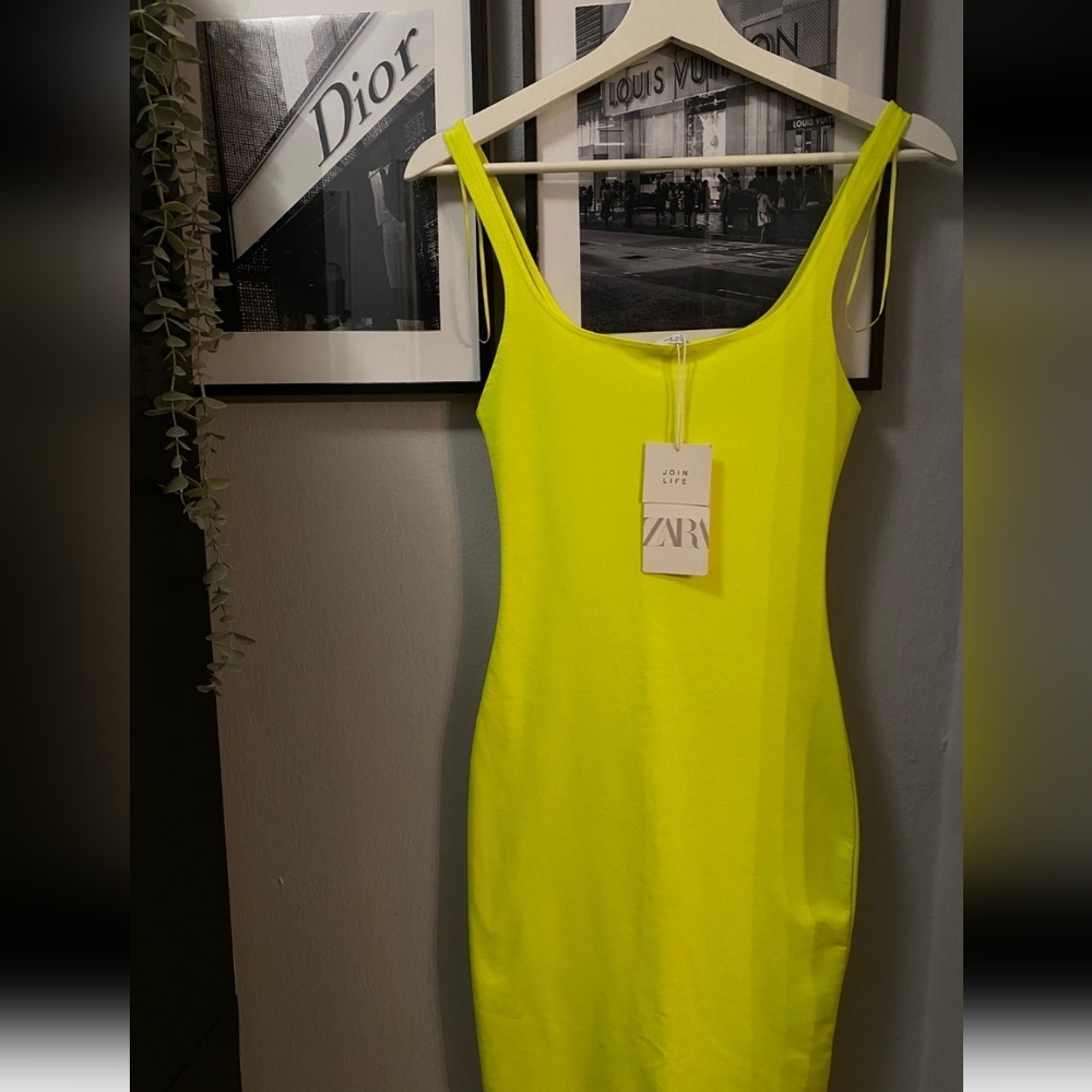Zara Neon Yellow Bodycon Dress